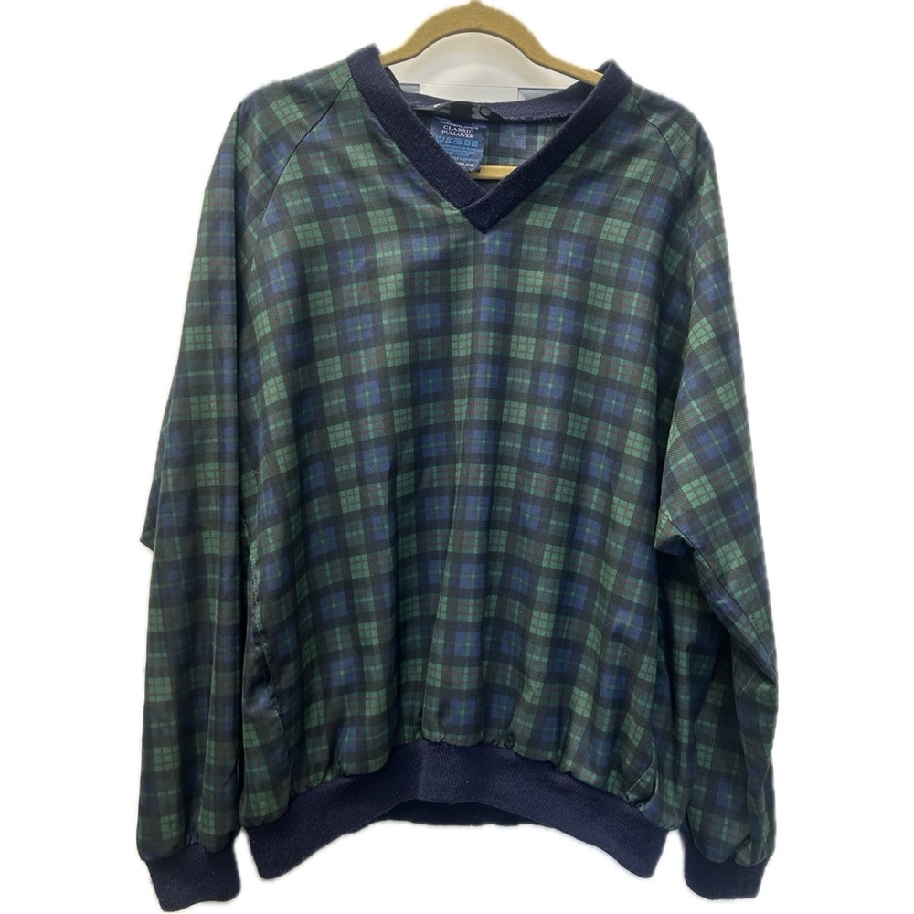 Sunderland of Scotland Blue Green Tartan V-Neck Golf Pullover Windbreaker Size L